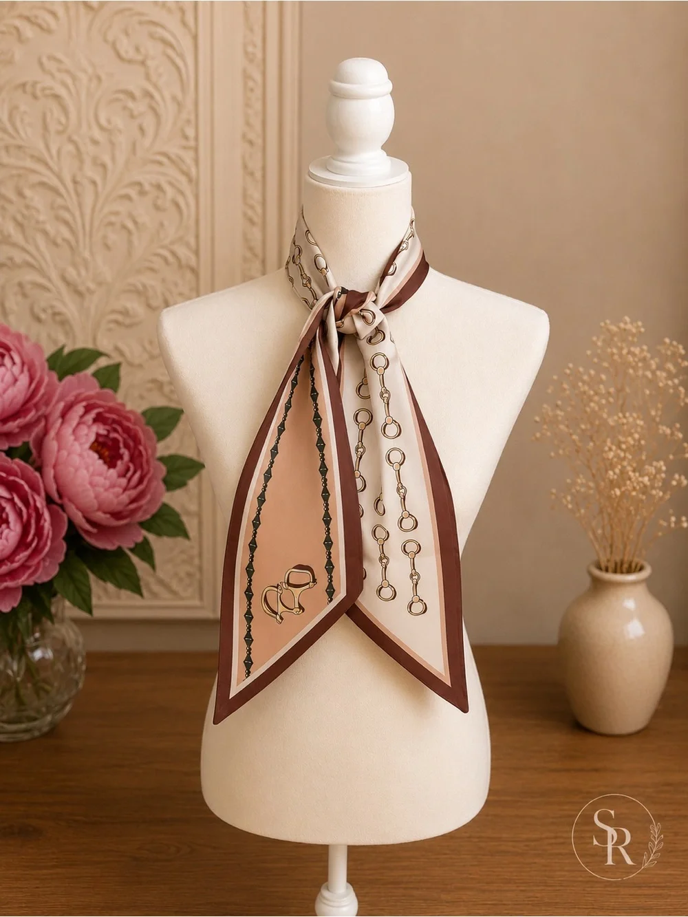 Equestrian Horsebit Twilly Scarf | Brown & Cream Hair, Neck & Handbag